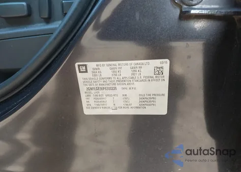 2015 Chevrolet Equinox Lt из США, поврежденный, VIN 2GNFLGE36F6300226